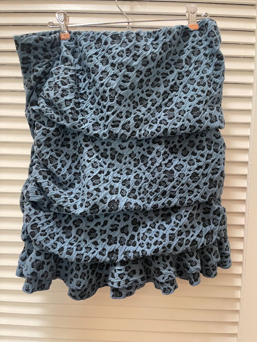 Blue Leopard Ruched Mini Skirt 2XL NWT Statement Piece - Picture 2 of 5